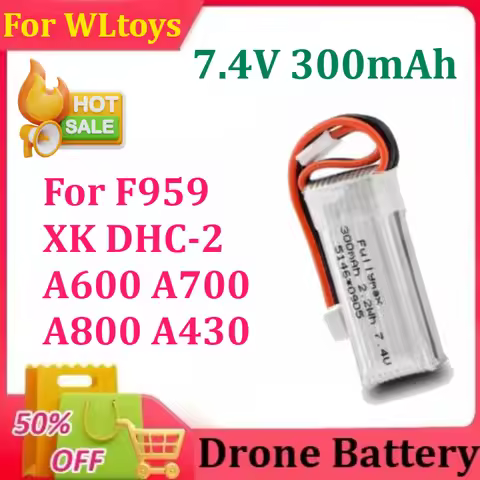 7.4V 300mAh LiPo Battery for WLtoys F959 XK DHC-2 A600 A700 A800 A430 2.22Wh RC Drone Spare Parts 7.