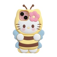 For iPhone 12 13 14 15 Pro Max Case 3D Cartoon Cute Bee Soft Silicone Phone Cases For iPhone 11 Cover Case