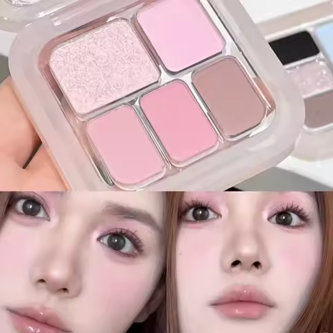 Korean five-color eyeshadow & blush palette, pearlescent matte bright ground color, smoky black & wh