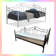 Single Metal Bed Frame With / Without Railing (White / Silver)