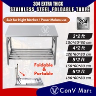 3FT/4FT/5FT/6FT 304 Stainless Steel Easy Foldable Table for Commercial Pasar Malam Night Market Dini