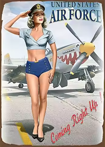 Metal Tin Sign For Pin Up Girl WW2 Poster Vintage Style Metal Advertising Wall Plaque Sign Tin Sign 