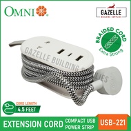 Omni Compact USB Power Strip Extension Cord USB-221 5 Outlets w/ Type C