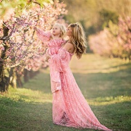 Lace Maternity Slash Neck Maxi Dress High Split Front Maternity Photography Gown