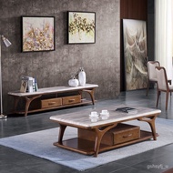 D-H Sofa with Simple Nordic Coffee Table Solid Wood Marble Tea Table Combination Floor Cabinet TV Cabinet Dining Tables
