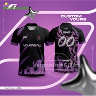 Vollyball Jersey Custom Name Malaysia Fire Design Baju Jersey Berkolar Purple Tshirt Lelaki Volleyba