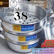 Manh Hung 2 aluminum dumpling and sticky rice steamer set, size 38 cm, 3-layer sticky rice steamer, 