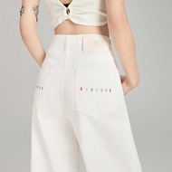 QIAOMIDUO | Quần Jeans Denim Ống Rộng Cạp Cao Mùa Hè Cho Nữ Quần Denim 9 Phút Đẹp Mới Quần Denim 8 P