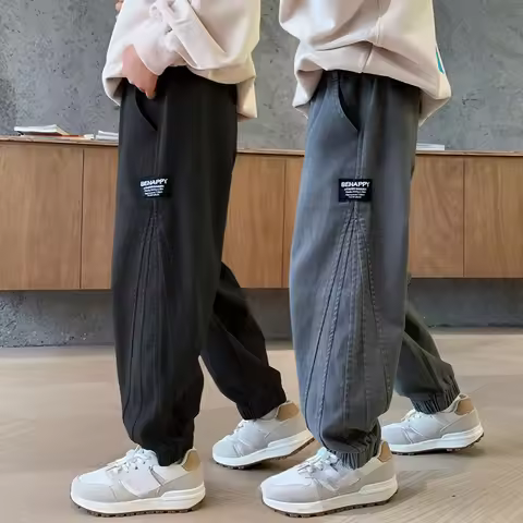 JP Autumn New Boys Cotton Pants Kids Casual Black Sweatpants Solid Color Sports Trousers Children's 