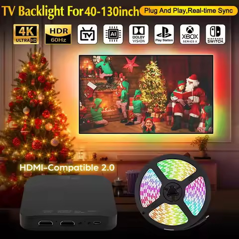 Christmas Ambient TV LED Backlight Sync to Screen For 40-130 Inch Real-Time Sync Light Strip For 4K 