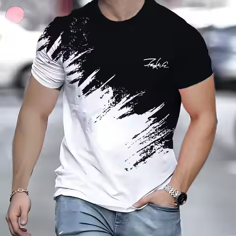 Casual Men's T-Shirt Gradient Printed Short Sleeve T-Shirt For Men 3d Text Pattern Tees Top Fashion 