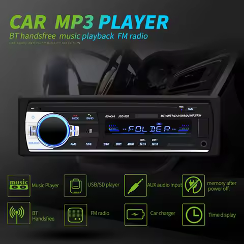 "JSD520 520DAB+ Single Din Car MP3 Player - 12V 4×60W Bluetooth Hands-Free USB/AUX/TF Digital Radio 