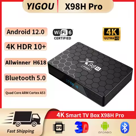 X98H Pro TV Box Android 12.0 6K Ultra HD 2.4G/5G Wifi6 4GB 64GB Allwinner H618 Quad Core A53 LAN 100