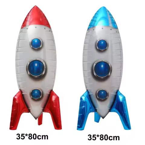 2pcs 4D Standing Foil Inflatable Rocket Balloons Kids Outer Space Theme Birthday Party Decoration Bo