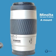 เลนส์กล้อง Minolta AF Zoom 75-300mm f4.5-5.6(32) Macro Mount A หน้าเลนส์ขนาด 55 มม. บอดี้น้ำตาล