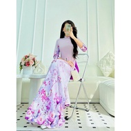 Children's flower ao dai, purple Japanese silk ao dai with 6D printing, traditional women's ao dai -