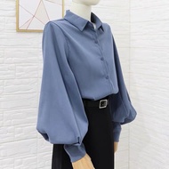 Lantern sleeve Chiffon shirt women blouse Korean style women blause wanita collar shirt blouse women long sleeve blouse plus size baju muslimah labuh baju blouse wanita