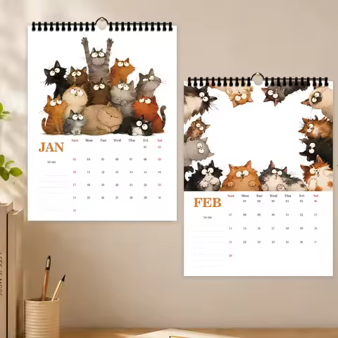 1pc 2027 Wall Calendar, Watercolor Cute Cat Theme, 12-Month Monthly Planner, Perfect Gift for Birthd