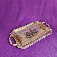 [PRELOVED VINTAGE] Metal Steel Serving Tray Dish Handle La Cibeles Madrid Vine Design Stainless