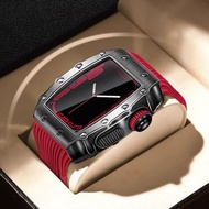 Apple watch 陶瓷塗層 鋅合金錶殼 紅色錶帶 steel watch case w/ rubber strap - watch band designed for iWatch Series 6/5/4/SE 44mm (RM style 金屬改裝)