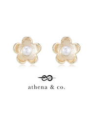 Athena &amp; Co. 18k Gold Plated Katie Flower Pearl Stud Earrings - 925 Silver Post