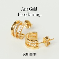 Sonora Aria Gold Hoop Earrings, Crescendo Collection, 18K Gold Plated 925 Sterling Silver