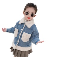 HUANGHU Store "Denim Winter Velvet Girls' Coat | Thickened Autumn Jacket for Baby &amp; Children in Malaysia"