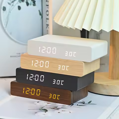LED electronic clock environmentally friendly bamboo and wood material ultra-thin 10W wireless fast 