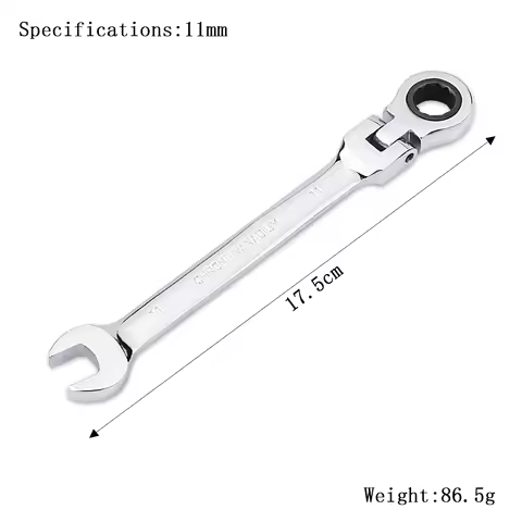 11mm Ratchet Wrench of Keys Spanner Set Hand Tool 72-Tooth Ratcheting Flexible Head Mirror Finish 11
