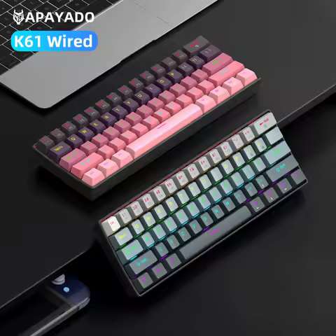 APAYADO K61 Mini Mechanical Keyboard,Wired,61 Keys,Phantom RGB, Black/White Red/Blue Mechanical Swit