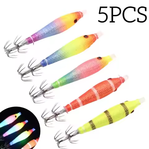 5pcs/bag 68mmCloth Roll Luminous UV Blowing Tube Fishing Octopus Jig Wood Shrimp Bait Squid Hook pes