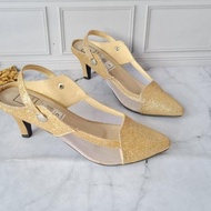 High Heels Mules 7cm Hills Party Gold Silver Back Tie - Gold,36