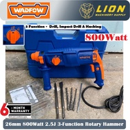WADFOW 26mm 800W 3-Function Rotary Hammer WRH1D26 - 2.5J Impact - FREE 3 Drill Bits & 2 Chisel Bits 