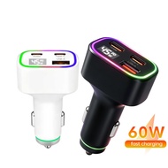 Elough 60W 3Ports Car Charger PD30W QC3.0 Super Fast Charging with Digital Display Charger Adapter