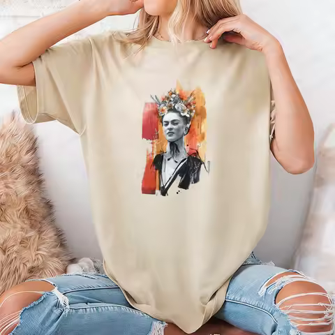 Frida Kahlo Portrait Art Print Unisex Cotton T-Shirt Fashion Casual Summer Trendy Design Mexico Cult