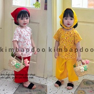 [GIVE baby head scarf] Three-piece set for baby girls, Little flower three-piece set for baby to go 