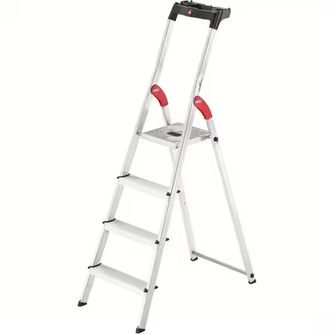 Hailo 8160-407 L60 Safety Ladder 4 Steps Multifunction Tray Hinge Protection Made in Germany