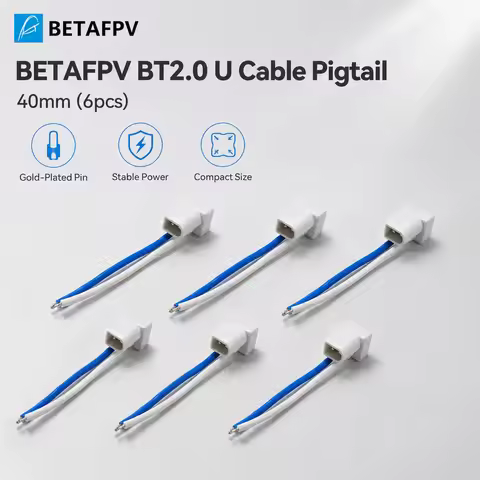BETAFPV BT2.0 U Cable 6PCS 40mm 22AWG Male Connector 9A Continuous 15A Peak Power Pigtail For 1S FPV