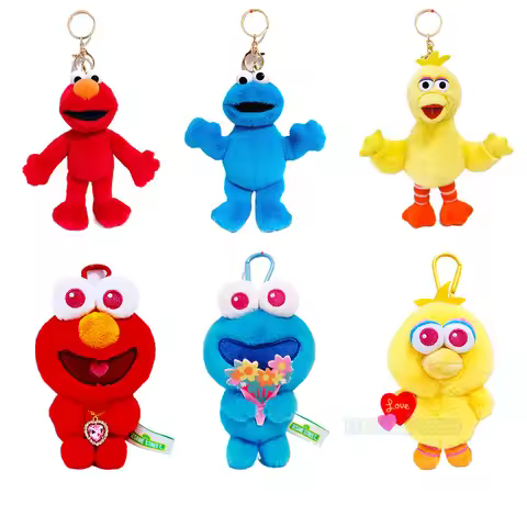 Official Sesame Street ELMO Big Bird Cookie Monster Plush Keychain Cute Backpack Charm Valentine Spe