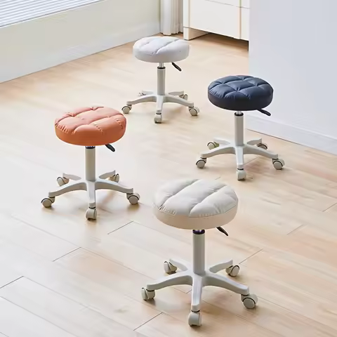 Small Chair Round Rolling Stool with Wheels Faux Leather Height Adjustable Swivel Drafting Work Salo