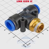 [2 Pieces]- PB12-03 Pneumatic Connector With T-Thread Pipe 12mm External Thread 16mm, 3/8inch Linhki
