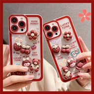 Suitable for IPhone 11 12 Pro Max X XR XS Max SE 7 Plus 8 Plus IPhone 13 Pro Max IPhone 14 15 Pro Max Phone Case Red Brim Design Flower Bear Girl Sweets Feeling Cute Accessories