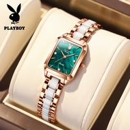 Genuine PLAYBOY Jam Tangan Perempuan Cantik Square Ceramic Watches for women New Design Waterproof Original 手表