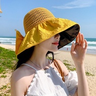 Womens summer beach hat sun hat foldable sun hat UV resistant outdoor womens wide brimmed embossed hat fashionable and casual womens hat