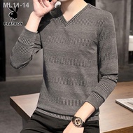 ✟Baju t-shirt lengan panjang lelaki Playboy VIP musim luruh dan musim sejuk Trend v-leher lelaki ver