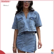 <BL>  Button Closure Denim Set Women Denim Two-piece Set Women’s 2-piece Denim Set Summer Outfit – S
