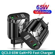 65W GaN Fast Charger Type-C PD+QC3.0 USB Charge 5V/6.6A 9V/3A 12V/2.75A 20V/1.67A Quick Charging For