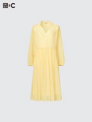 UNIQLO 雪紡細褶U洋裝(長袖)