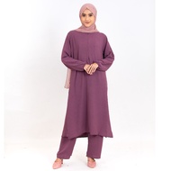 Suit Pasang Warda Baju Labuh dan Seluar Loose Pants and Blouse Soft Cey Plain Jubah Seluar Muslimah 