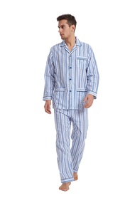 GLOBAL Men 100% Cotton Pajamas Set Button Down Pjs Long Sleeve Pajamas for Men Soft Comfy Sleepwear